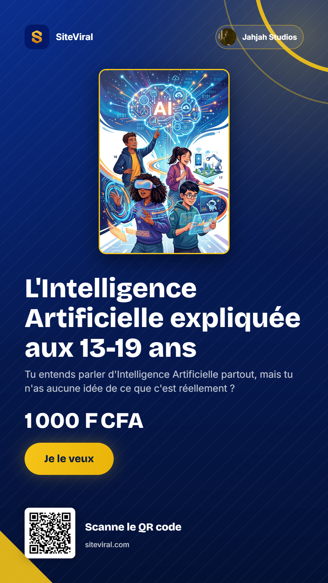 Visuel de partage du livre L’Intelligence Artificielle expliquée aux 13–19 ans — 1 000 F CFA