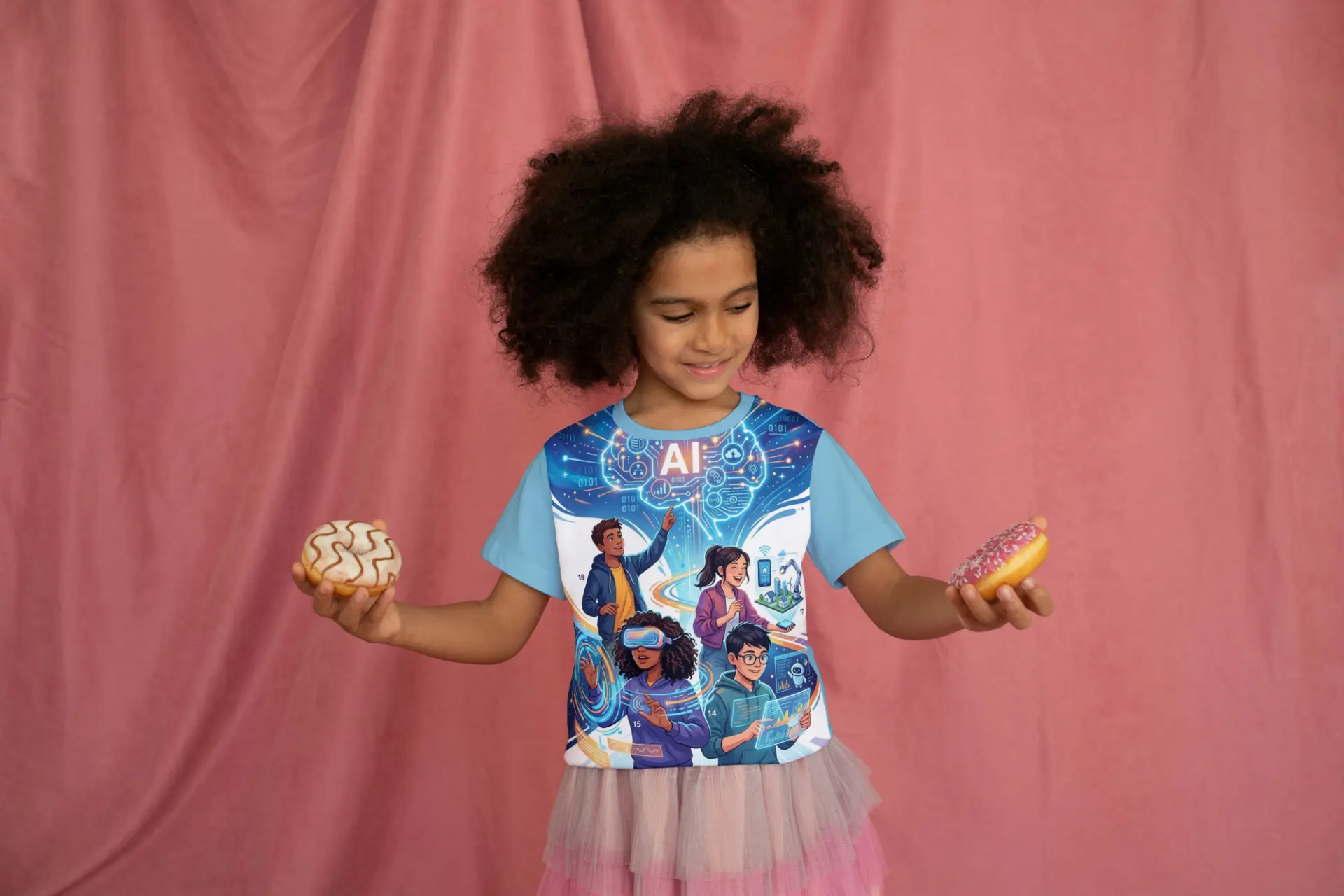 Jeune fille avec le t-shirt IA du livre